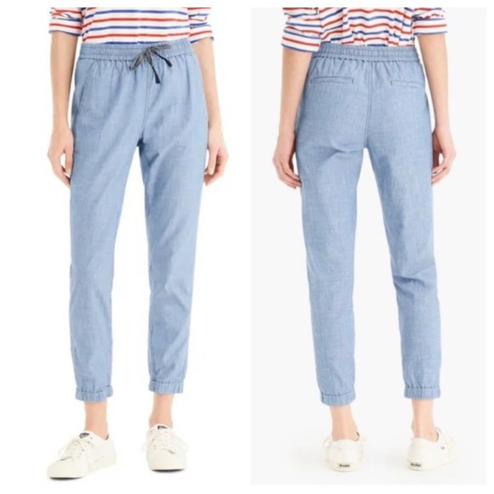 J.Crew Point Sur Chambray Jogger Pants Drawstring‎ Elastic Waist Cotton Size 14